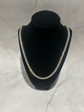 14K Gold plated 925 Sterling silverTennis Necklace with Clear Stones